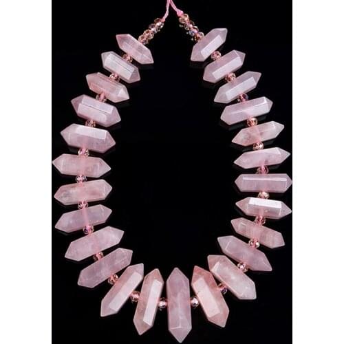 Rose Quartz Raw Natural Rock Crystal Quartz Point Beads Strand Rough Clear Quartz Pointed Pendant Beads for Necklace Earrings