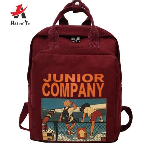 Attra-Yo 2019 New Women Backpack Retro Cartoon Printing Nylon Waterproof Shoulder Bag School Backpack Teenager Girl Backpack