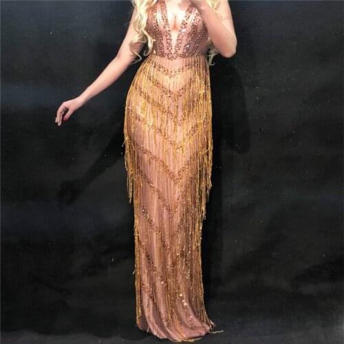 S88 Ballroom dance costumes singer stage show wears dress tassels Crystals Rhinestones dresses catwalk performance clothe party