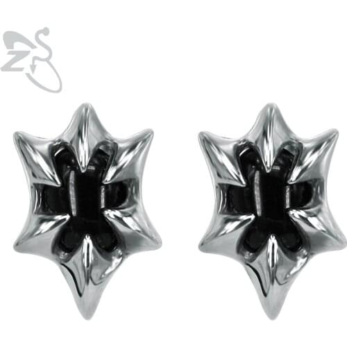 ZS Punk Stud Earrings for Men Black Stone Brincos Prongs Stainless Steel Tattoos Punk Earring Piercing Jewelry Hip Hop Earring