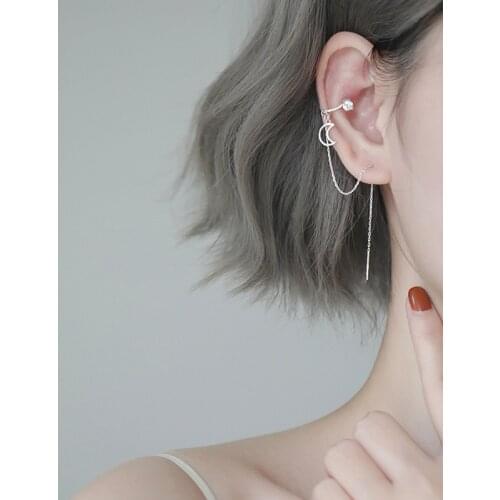 Delicate Jewelry Moon Earrings Long Simple Heart Chain Shiny Zircon Ear Clip Earring For Women Celebration Gifts