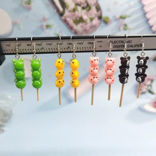 1Pair Korea Cute Lollipop Drop Earrings for Women Girl Cute Animal Frog Pig Bear Pendant Earring Handmade Creative Jewelry EC322
