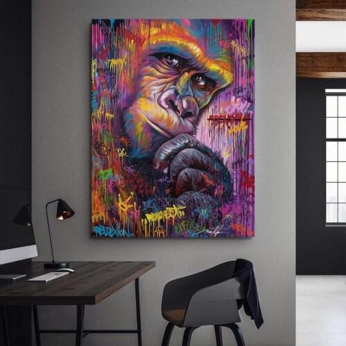 Modern Graffiti Wall Art Canvas Painting Abstract Colorful Monkey Orangutan Posters and Prints Wall Pictures for Living Room Art