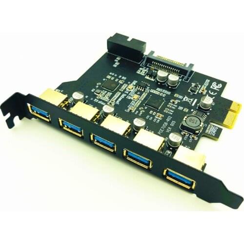 Super Speed PCI-E to USB 3.0 19-Pin 5 Port PCI Express Expansion Card Adapter SATA 15Pin Connector with Driver CD for Desktop PC