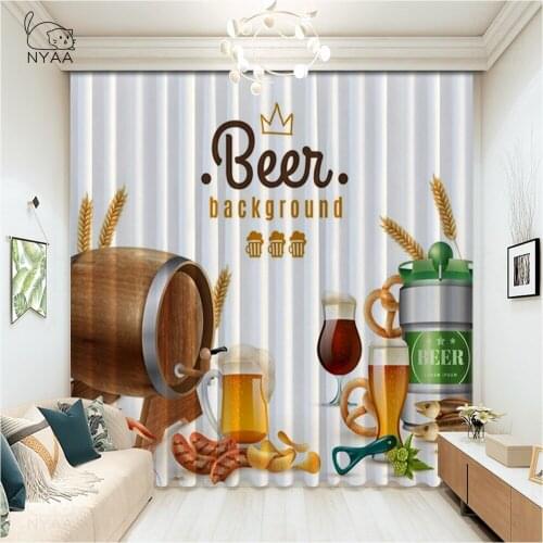 Funny Beer Print Cloth Curtain Modern Cafe Room Girl French Curtain Home Living Baby Boy Room Deco Wooden Curtains Micro Shading