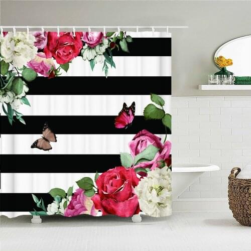 Flower Plant Shower Curtains Bathroom Shower Curtain 3D Fabric Bath Curtain With Hooks Butterfly Flamingo Waterproof Bath Screen