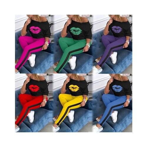 Summer T Shirt Women Fashion Lips Printing Harajuku Female T-Shirts 2021 Casual Round Neck Tshirt Tops 90s Sports Suit Clothing