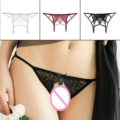 Women Hollow Out Lace Bow Floral Crotchless Open Back Panties Sexy Lingerie Erotic Underwear Briefs Temptation Black Red White
