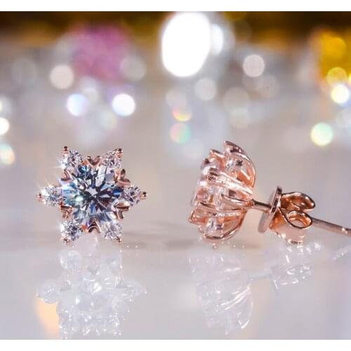 S925 Silver Needle Snowflake Stud Earrings for Women Dreamy Sweet Rose Gold Zircon Earrings Anniversary Birthday Jewelry Gift