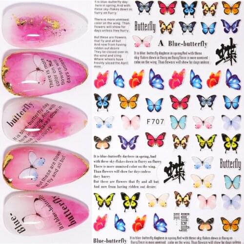 1 Sheet Valentines Day 3D Nail Art Sticker Butterfly Colorful Nail Decals Fairy Tales Transfer Sliders Nail Decorations DIY