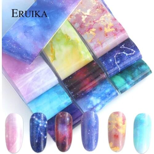 10pcs Nail Foil Sticker Set Holographic Classic Marble Starry Sky Foil for Nails Adhesive Wraps Transfer Sliders Nail Art Decals