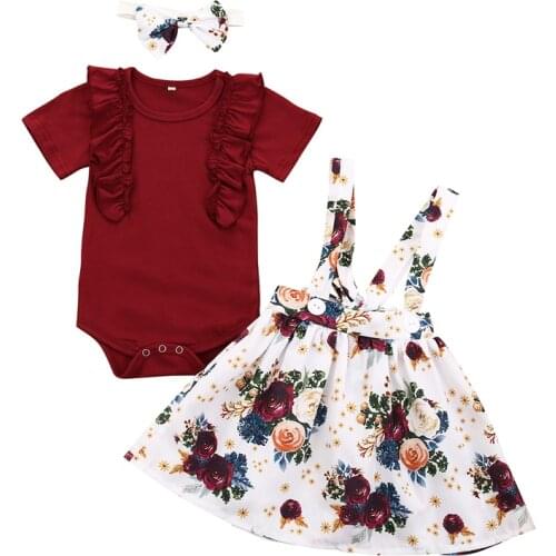 Baby Girl Infant Kids Clothes Suit Short sleeve T-shirt Suspenders Skirt Headband 3Pcs Summer Toddler Clothing child Outfits Set