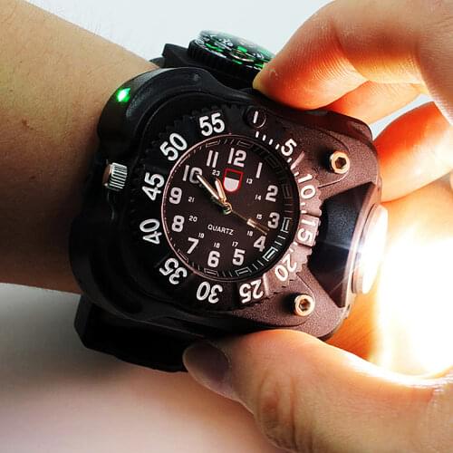 3 in 1 bright watch light flashlight outdoor sports mens fashion Waterproof LED rechargeable wrist watch lamp torch