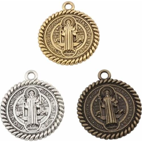 30pcs Zinc Alloy Saint St Benedict DE Nursia Pattern Medal Religion Charm Pendant Beads 31X36mm 3colors Optional A-556