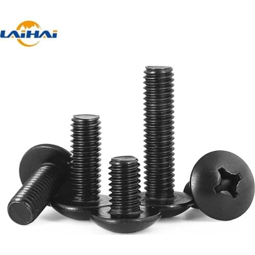 5/50pcs JISB1111T M3 M4 M5 M6 Black 304 Stainless Steel Cross Recessed Phillips Truss Head Large Flat Round Head Screw Bolt