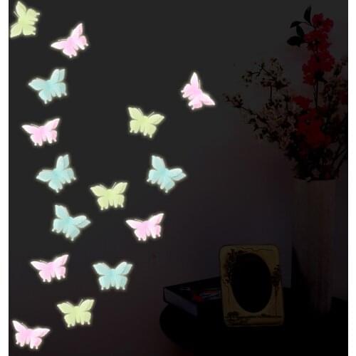 3D Luminous Double Layer Butterfly Sticker Wall Sticker Decoration Fluorescent Living Bedroom Children Kid Room Home Decor 6PCS