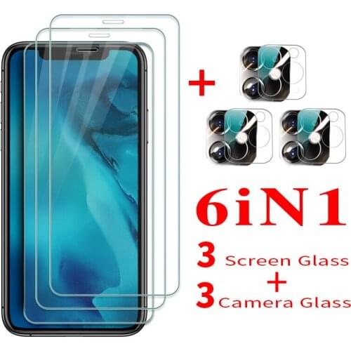 6 In 1 for iphone 12 Pro Max mini Glass Screen Protector Safety Protective Film for iphone 11 12 pro Camera Protection hd Glass