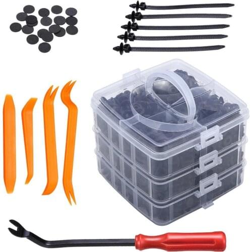 655PCS Car Retainer Clips Auto Fasteners Push Trim Clips Pin Rivet Bumper Kit with 20PCS Spongde-cushion 5PCS Cable Tie