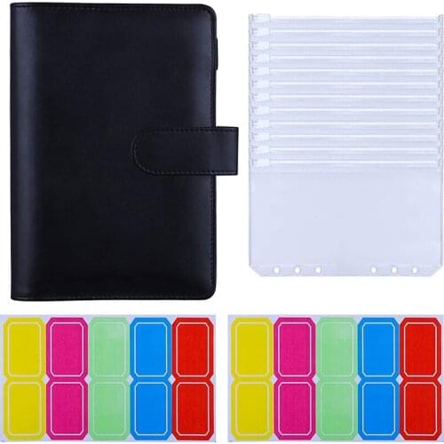 A6 PU Leather Binder 6-Ring Budget Binder with 12 Pieces A6 Binder Pockets with Cash Envelopes, Budget Envelopes