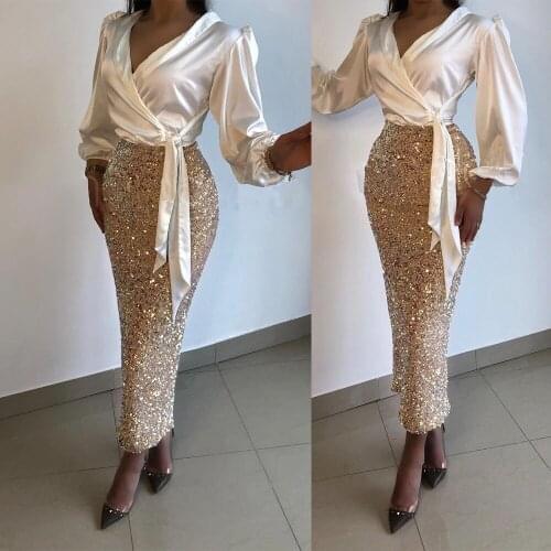 Glitter Mermaid Prom Dress Sexy V Neck Long Sleeve Sequins Evening Dresses Pageant Party Red Carpet Gowns