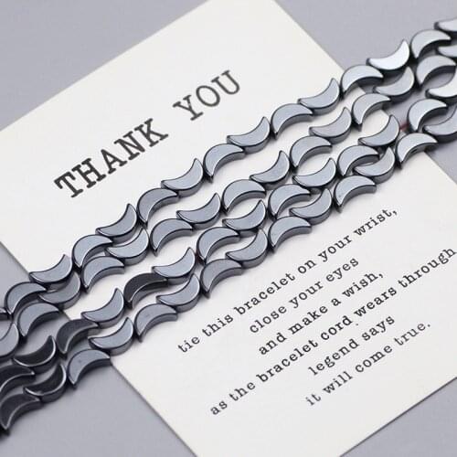 WLYeeS Natural Black Hematite Stone Beads Moon Shape Spacer loose beads for Jewelry Bracelet Earring Pendant DIY Accessories 15"