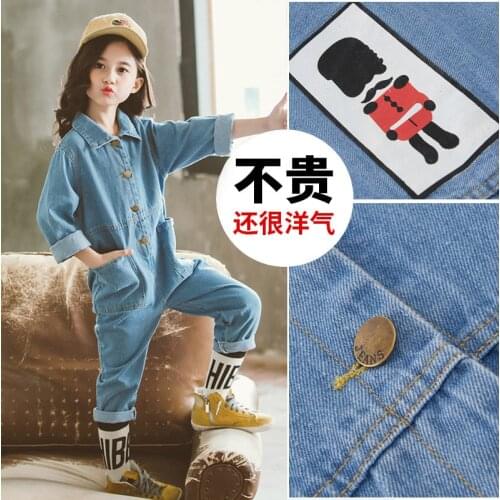 Girls Fall Denim Jumpsuits Suits In The Spring and Autumn 2019, The New Western Style Female In Large Child Loose Jumpsuit