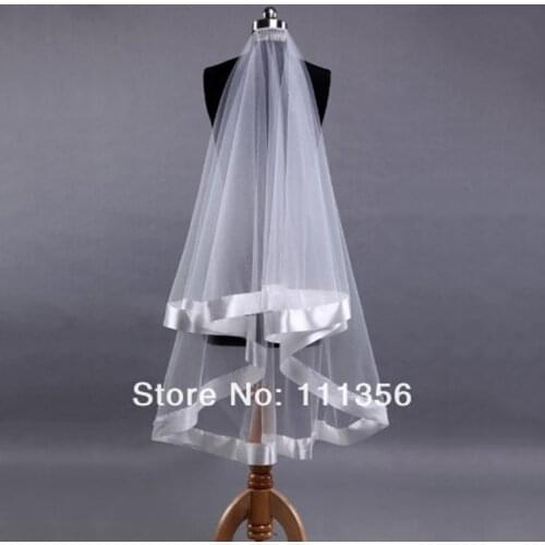 2 Layer Ribbon Edge Wedding Accessories Veils White Ivory Red Black Pink Bridal Veil With Comb