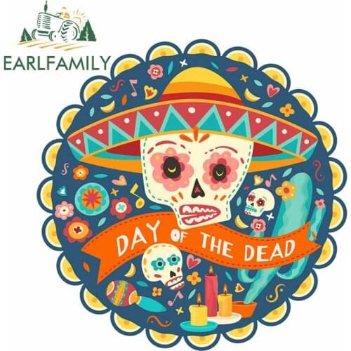 EARLFAMILY 13cm x 12.9cm For Day Dead Graffiti Car Stickers Sunscreen Decal Fashion Occlusion Scratch Waterproof For JDM SUV RV