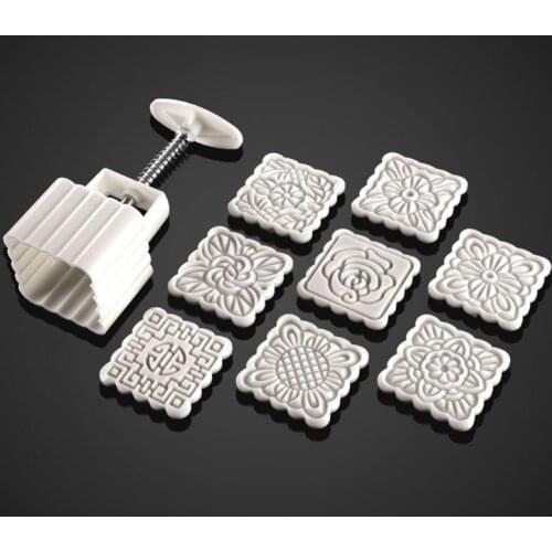 100g Mooncake Barrel Mold with 8pcs Square Flower Stamps Hand Press Moon Cake Pastry Mould DIY Bakeware
