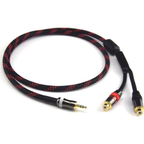 Hifi 3.5mm Male to 2RCA Female Cable 4N OFC 3.5 to RCA Audio Line
