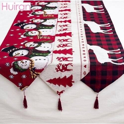 Huiran Linen Christmas Elk Snowman Table Runner Merry Christmas Decor For Home 2020 Xmas Ornaments New Years Decor 2021 Navidad