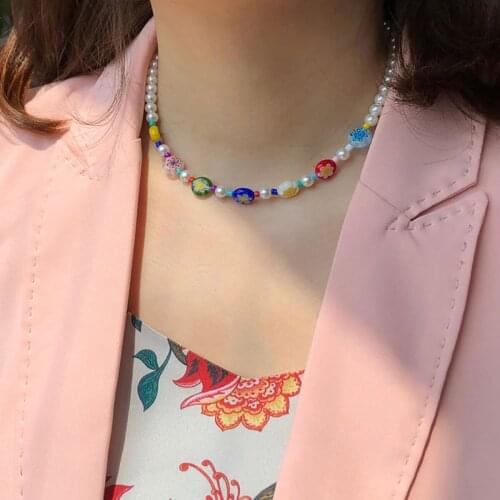 Trendy Bohemian Jewelry Delicate Faux Pearl Imitation Beads Handmade Necklace Glaze Stainless Steel Jewelry for Women 2021