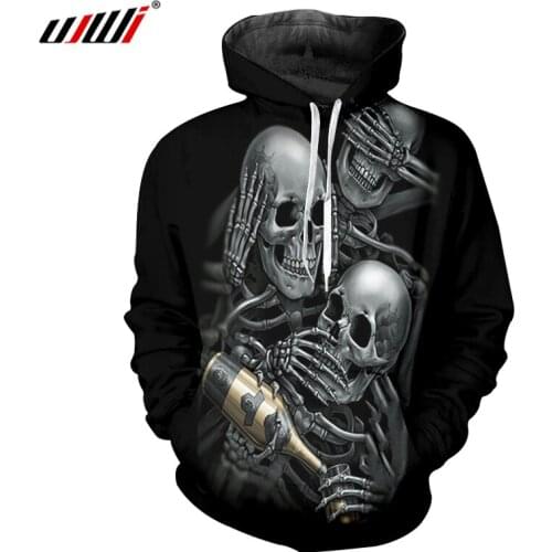 UJWI 3d Hoodis Men Print Skeleton Skull Champagne Sweatshirts Hoody Man Hip Hop Streetwear Loose Thin Casual Hooded Pullovers