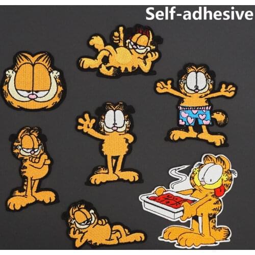 Cartoon Orange big face fat cat Embroidered Self-adhesive patch For clothing Kids Stickers Badge Garment Appliques