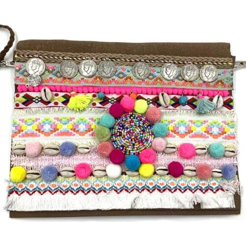 NEW Bohemian handmade colorful tassel wool ball Seed Pearl decorative pendant necklace bag for woman