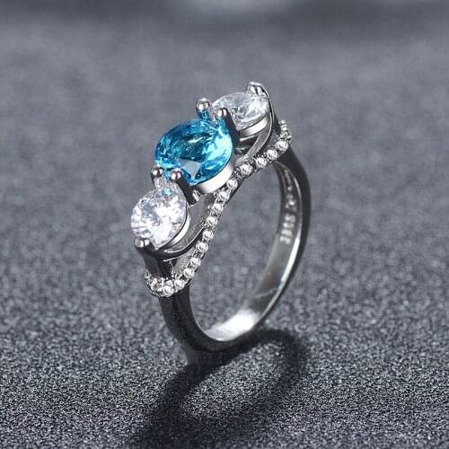New Style Flower Two Color Ring White Blue Zircon Silver Plated Ring Best Friend Promises Girl Ring Valentines Day Gift