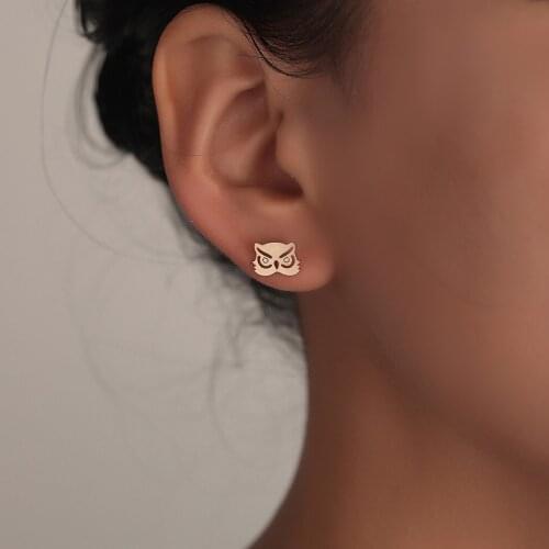 Lovely Owl Head Earring Chunky Bird Stud Cute Animal Jewelry Boucle D'oreille Femme