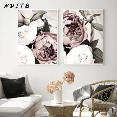 Scandinavian Pink White Flower Leaf Plant Poster Nordic Botanical Print Canvas Painting Wall Art Decoration Picture Home Decor