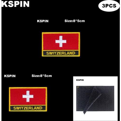 Rectangle National Flag Patch Hook Loop Switzerland Badges Armband 3D Stick on Jacket Backpack Stickers