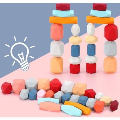Rainbow Wooden Stacking Building block Colored Stone Jenga Childrens Wooden Educational Toy Creative Nordic Style Toy Gift