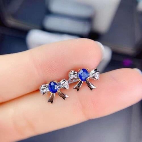 Natural green Emerald stud earrings 925 silver natural sapphire ruby earrings Lovely bowknot girl party gift fine jewelry