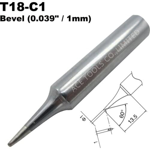 T18-C1 Soldering Tip Bevel 1mm 0.039" Fit HAKKO FX-888 FX-888D FX-8801 FX-600 Lead Free Iron Bit Nozzle Welding Pencil Handle