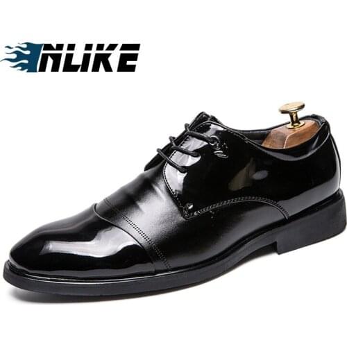 INLIKE Pointed Toe Patent Leather Shoes Men Black Wedding Oxfords Men Shoes Luxury Glitter Mens Dress Formal Shoes