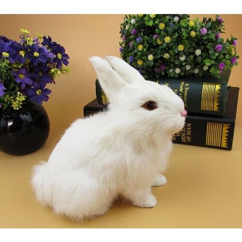 Real fur rabbit about 17x15cm white squatting rabbit model ornament decoration gift h1315