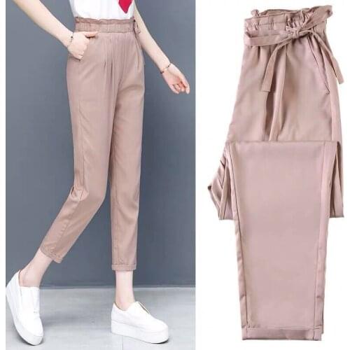 Plus Size Middle Aged Women High Waist Straight Pants Fashion Solid Color Loose Calf Length Pants Casual Summer Female Capris