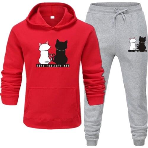 Autumn Winter Cat Pattern Women Tracksuit Fashion Print Sportswear 2 Piece Sets Hoodie+Pants Couple Sporting Suits Clothing