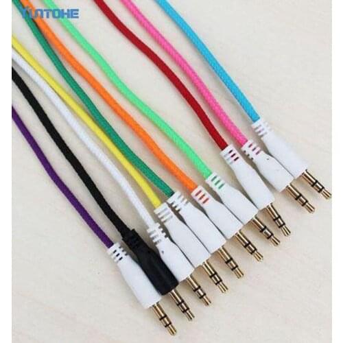 100pcs/lot Woven Braided Fabric cloth Audio Cable 3.5mm to 3.5mm Male to Male Car Aux Audio Cable for iphone Headphone Mp3 Mp4