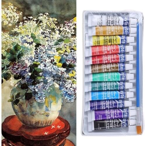 12 Colors Tubes 6ml Paint Tube Drawing Painting Watercolor Pigment Set With Brush Art Supplies
