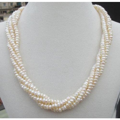 4 ROW AAA+++south sea white seed pearl twisted necklace 18"14kclasp
