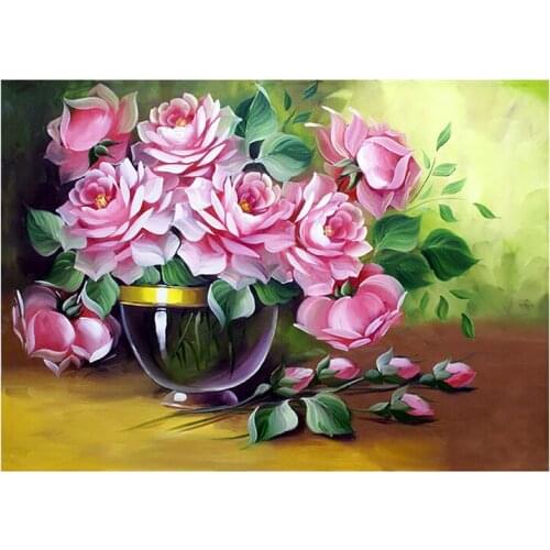 5D DIY vase flower Diamond Painting Cross Stitch Full diamond New home decorative purple rose peony Mosaic Embroidery gifts